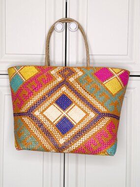 Tommy Bahama Banago Woven Straw Tote Bag Large Resort Beach Bag